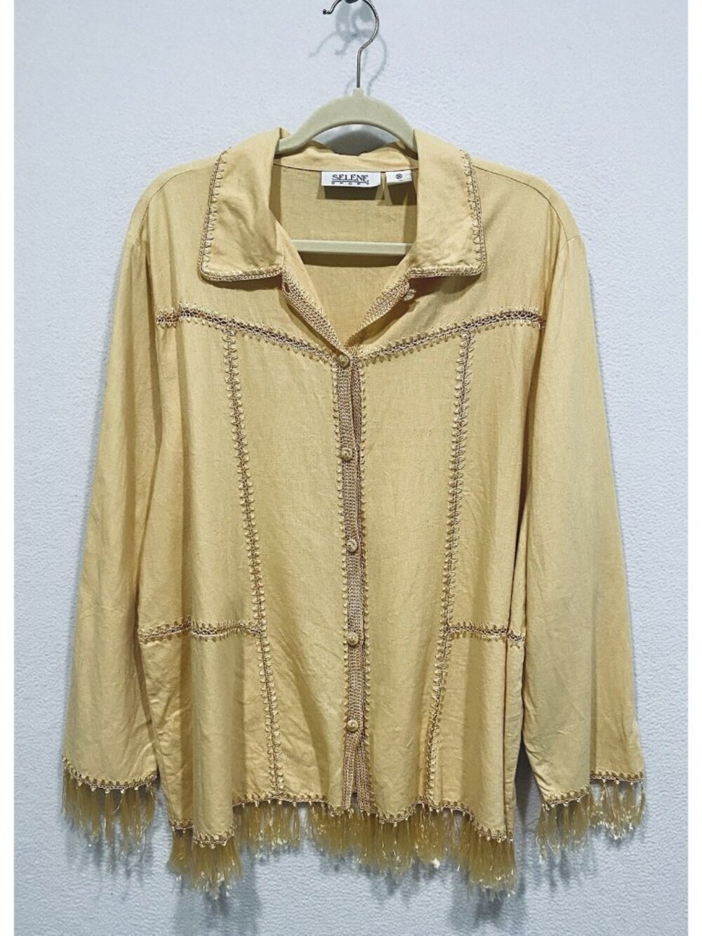 Selene Sport Jacket Womens 3X Yellow Embroidered Crochet Shacket Western Boho